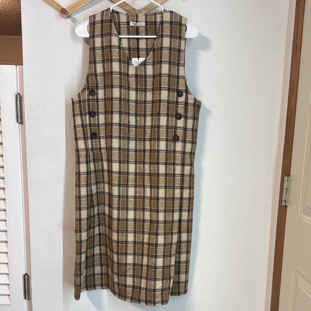 Brown and Cream Sleeveless Sheath Midi Dress